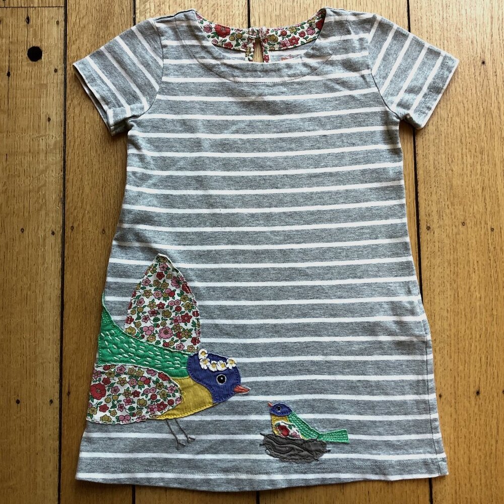 Mini Boden 2-3Y Stripe Applique Bird Dress